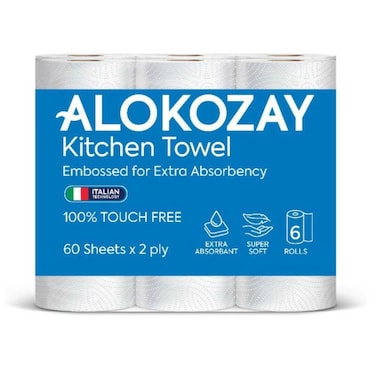 Alokozay 2-Ply Kitchen Towel Rolls 60 Sheets White 6 Rolls