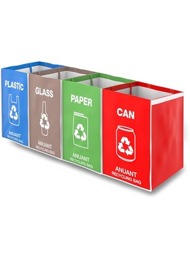 ANUANT Separate Recycling Waste Bin Bags for Kitchen Office in Home - Recycle Garbage Trash Sorting Bins Organizer Waterproof Baskets Compartment Container Big Size 4 Bags Set