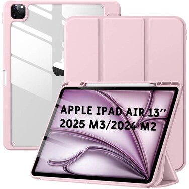 ZOOMEE Case for iPad Air 13 Inch Case 2025 M3/2024 M2 With Pencil Holder, Hybrid Smart Cover iPad 13 Air M3 M2 Case with Clear Transparent Back, Supports Touch ID, Auto Wake/Sleep - Pink