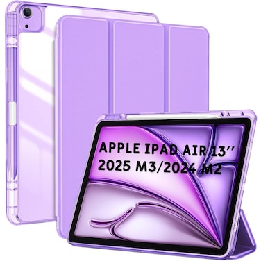 ZOOMEE Case for iPad Air 13 Inch Case 2025 M3/2024 M2 With Pencil Holder, Hybrid Smart Cover iPad 13 Air M3 M2 Case with Clear Transparent Back, Supports Touch ID, Auto Wake/Sleep -Purple