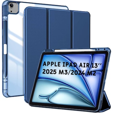 ZOOMEE Case for iPad Air 13 Inch Case 2025 M3/2024 M2 With Pencil Holder, Hybrid Smart Cover iPad 13 Air M3 M2 Case with Clear Transparent Back, Supports Touch ID, Auto Wake/Sleep - Blue