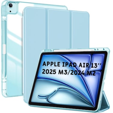 ZOOMEE Case for iPad Air 13 Inch Case 2025 M3/2024 M2 With Pencil Holder, Hybrid Smart Cover iPad 13 Air M3 M2 Case with Clear Transparent Back, Supports Touch ID, Auto Wake/Sleep - Blue
