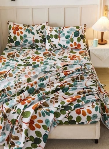 Home 4 pieces Bedsheet setleaves Design,Green