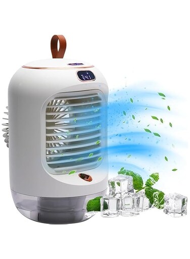 INGUNAR Portable Mini Cooling Fan with Humidifiers light Desktop Fan, Rechargeable Table Fan 3 Speeds, Desk Fan Silent Rotation Personal Air Conditioner Small Fan Air Cooler For Room,Office