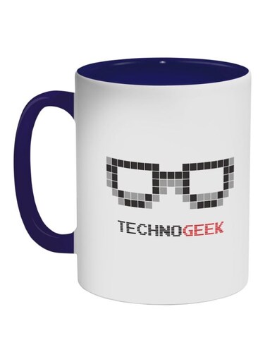 Techno Geek Printed Coffee Mug Dark Blue/White/Black