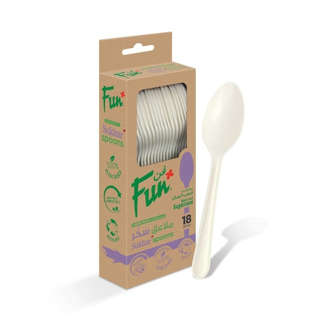 Fun Green Track Sukkar Spoons White 18 PCS