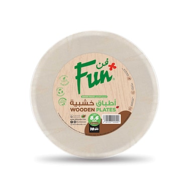 Fun Green Track Wooden Round Plates Beige 8.6inch 10 PCS