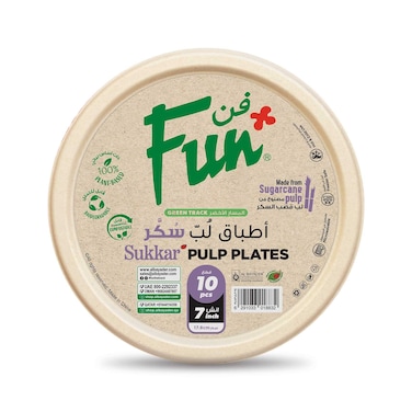 Fun Green Track Sukkar Pulp Round Plates White 7inch 10 PCS