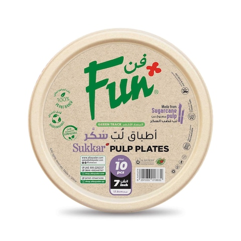 Fun Green Track Sukkar Pulp Round Plates White 7inch 10 PCS