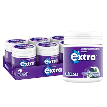 Wrigley's Extra Gum Blueberry, Sugar Free Chewing Gum Pack of 6x84g