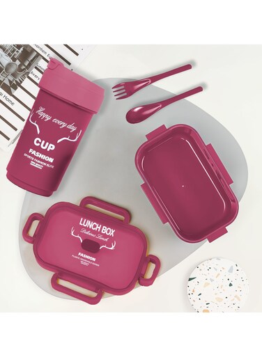 Lunch Box for Kids and Adults Large Capacity Leakproof Bento Box with Matching Water Bottle Microwave Freezer and Dishwasher Safe Ideal Lunch Box for School and Office Dark Pink