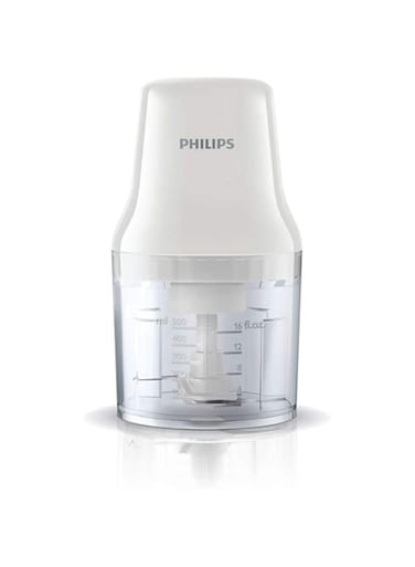 Philips Chopper Daily Collection - 450W, 0.7L Plastic Bowl, 2 Blades, White - HR1393/01