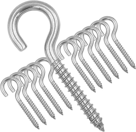AL ARQAM 12-Pack 304 Stainless Steel Screw Eyes, Heavy Duty Screw in Eye Hooks Ring for Hammock Stand, Yoga &amp; Brazilian Hammocks, Swing Chair, Indoor &amp; Outdoor, Self Tapping Screws #14