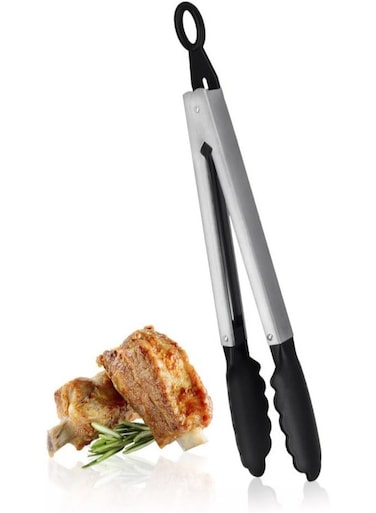 Multipurpose Locking Tongs with Nylon Ends, Stainless Steel, Silver