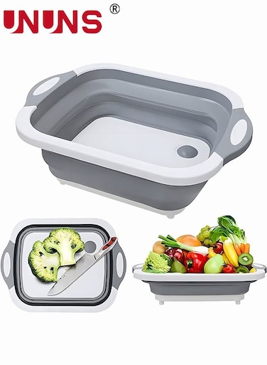 Collapsible Cutting Board,3-in-1 Foldable Chopping Board With Colander,Collapsible Picnic Bucket With Handle,Silicone Dish Tub,Kitchen Washing Basket,Storage Bin For Outdoor/Garden/BBQ/Picnic/Home