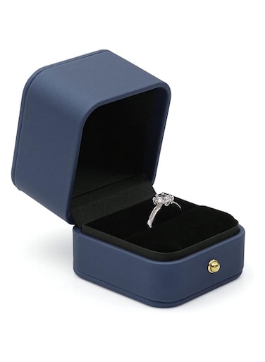Oasisgalore Engagement Ring Box Dusty Blue, Premium Leather Velvet Sapphire blue Portable Keepsake Jewelry Bearer Box for Proposal, Wedding, Ceremony, Anniversary, Gift