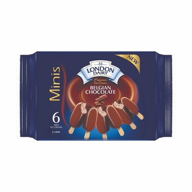 London Dairy Belgian Chocolate Ice Cream Bar, 60ml Pack of 6