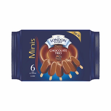 London Dairy Chocolate Trio Ice Cream Bar, 60ml Pack of 6