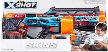 Xshot X Excel Skins Last Stand Apocalypse، مدى إطلاق يصل إلى 27 مترًا / 90 قدمًا، 14 سهمًا إسفنجيًا بتقنية Air Pocket Technology، Xs-36518_040664