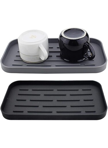 TERRIFI Silicone Dish Drying Mat,2 Pack Silicone Drying Mat Multifunctional Heat Resistant Easy Clean Draining Board Mat Non-Slip Dish Drainer Mat for Dishes Cup Plate Countertop Glass Stemware