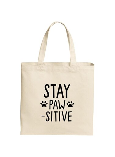 Spoil Your Wall Stay Pawsitive Quotes Tote Bag, Natural Shopping Bag, 38x42cm Reusable Jute Bag