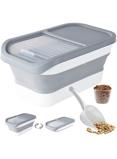 Masroo Collapsible Dog Food Storage Container, 13 LB Pet Food Container with Lids, Airtight Cat Food Containers with Measuring Cup and Scoop, Foldable Kitchen Rice Storage for Pet Food, Cereal