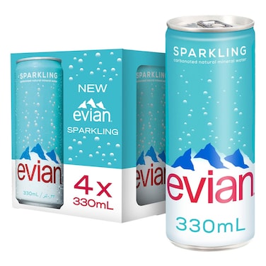 إيفيان مياه معدنية غازية طبيعية فوارة 330 ملل حزمة من 4 قطع