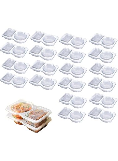 20PCS Reusable Snack Container, Disposable Leakproof Food Storage, Ideal for On-the-Go Meals &amp; Parties, Double Compartment Condiment Container With Lids, Take Out Sauce Container