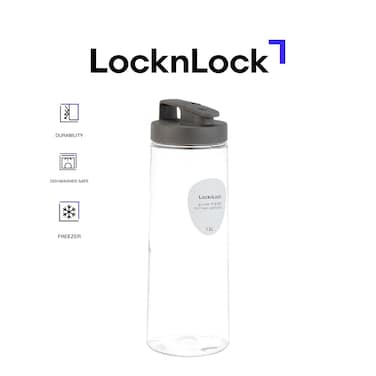 LocknLock 1.5L Easy Grip Water Bottle - Grey, Transparent with Detachable Lid for Fridge and Tabletop Use