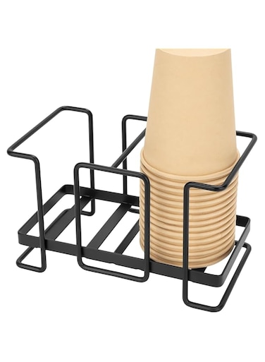 NALACAL Bathroom Cup Dispenser, Metal Disposable Paper Cup Holder, Paper Cup Lid Sleeve Holder Countertop Coffee Condiment Organizer Paper Cup Storage for Home Office (Large, Black)