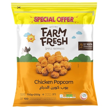 Farm Fresh Chicken Popcorn, 750g+250g Free