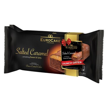 EuroCake Premium Salted Caramel Choco Coated Cake, 150g Pack of 2
