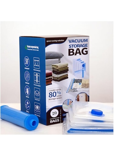 WEKOTEE 20 Pack Vacuum Storage Bags, Space Saver Bags Compression for Comforters and Blankets, Sealer Clothes Storage, 4 Size, Hand Pump Included