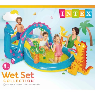 Intex Dinoland Inflatable Play Center Pool with Slide and Water Activities, 302x229x112cm