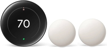 Google Nest Learning Thermostat (4th Gen) with 2 Temperature Sensors (2nd Gen) - Polished Obsidian (International Version)