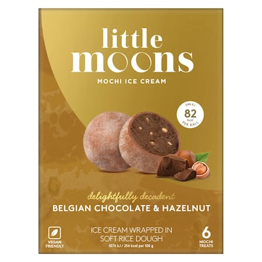 Little Moons Belgian Chocolate and Hazelnut Flavoured Mochi Ice Cream, 192g
