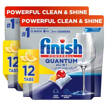 Finish Quantum All in 1 Dishwasher Tablets, Lemon Sparkle Scent, 24 Tablets
