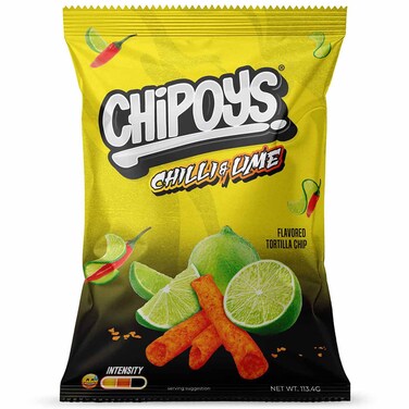 Chipoys Chili and Lime Flavored Tortilla Chips, 113.4g