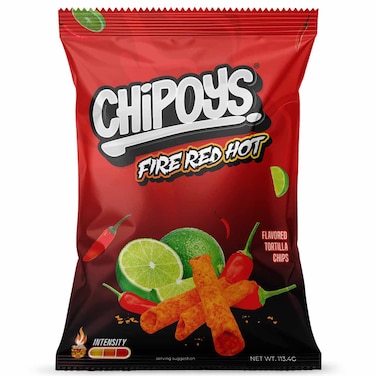 Chipoys Fire Red Hot Flavored Tortilla Chips, 113.4g