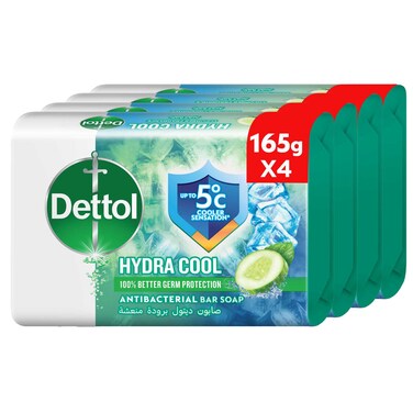 Dettol Hydra Cool Bar Soap, Cucumber &amp; Icy Menthol Scent, 165g Pack of 4