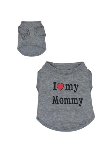 Sweet seven Dog Shirt for Stylish Pets: "I Love My Mommy" Gray Cotton Tee Size S（1 PCS）. Ideal for puppies, and cats, this gray dog shirt adds a touch of charm to your furry friend's summer wardrobe