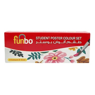 Funbo Student Poster Colour Set, 6 Colours, 15ml