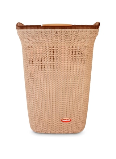 Nayasa Rope Laundry Basket Small- 44 Ltrs   Plastic Cloth Storage Basket   Laundry Storage Basket with Lid   Laundry Basket for Bathroom   Storage Organizer  Light Brown