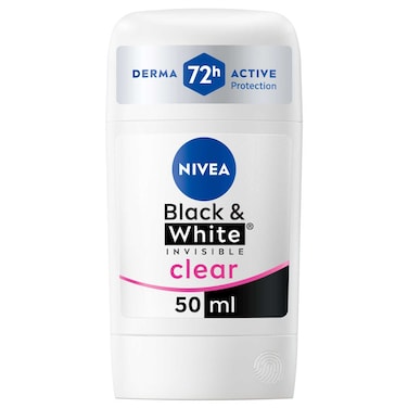 NIVEA Black &amp; White Invisible Antiperspirant Deodorant Stick for Women, Clear, 72H Active Protection, 5IN1, 50ml