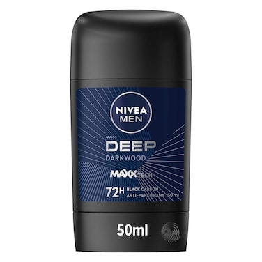 NIVEA MEN Deep MaxxTech Darkwood Stick with Black Carbon, 72H Odor &amp; Sweat Protection, Warm Darkwood Scent, 50ml