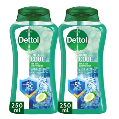 Dettol Hydra Cool Shower Gel &amp; Body Wash, Cucumber &amp; Icy Menthol Scent, 250ml Pack of 2