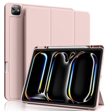 ZOOMEE Case for iPad Pro 13 Inch 2024 M4 with Pencil Holder Slim Trifold Soft TPU Back Support Pencil Pro and Pencil(USB-C) Auto Sleep/Wake iPad Pro 13 Case, Pink