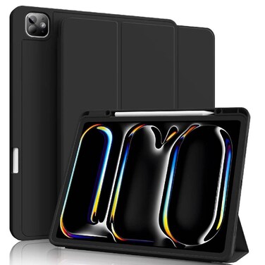 ZOOMEE Case for iPad Pro 13 Inch 2024 M4 with Pencil Holder Slim Trifold Soft TPU Back Support Pencil Pro and Pencil(USB-C) Auto Sleep/Wake iPad Pro 13 Case, Black