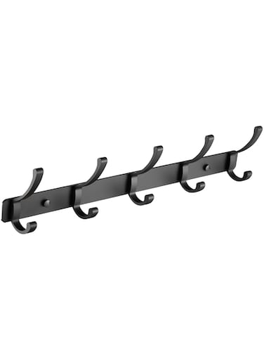 BRIMIX Wall Mount Coat Hooks Heavy Duty Aliminum Hooks for Hanging Towel Hat Robe Cloth Organizer for Bathroom Kitchen Living Room Bedroom Door Hooks Black (5 Hooks)