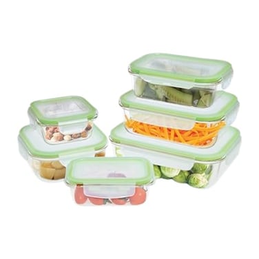 Westinghouse USA 6-Piece Glass Food Storage Set   Rectangle (370ml, 640ml, 1050ml, 1520ml) + Square (320ml, 800ml)   Leak-Proof Transparent Lids